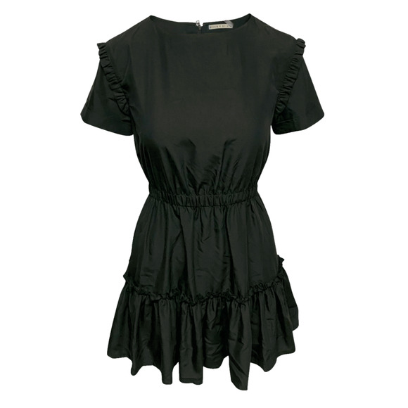 Alice & Olivia Garner Black Ruffle Size 8 Mini Dress Back Zip Boat Neck - Picture 1 of 12